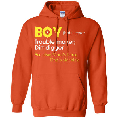 Boy Definition Trouble Maker Dirt Digger Shirt Orange