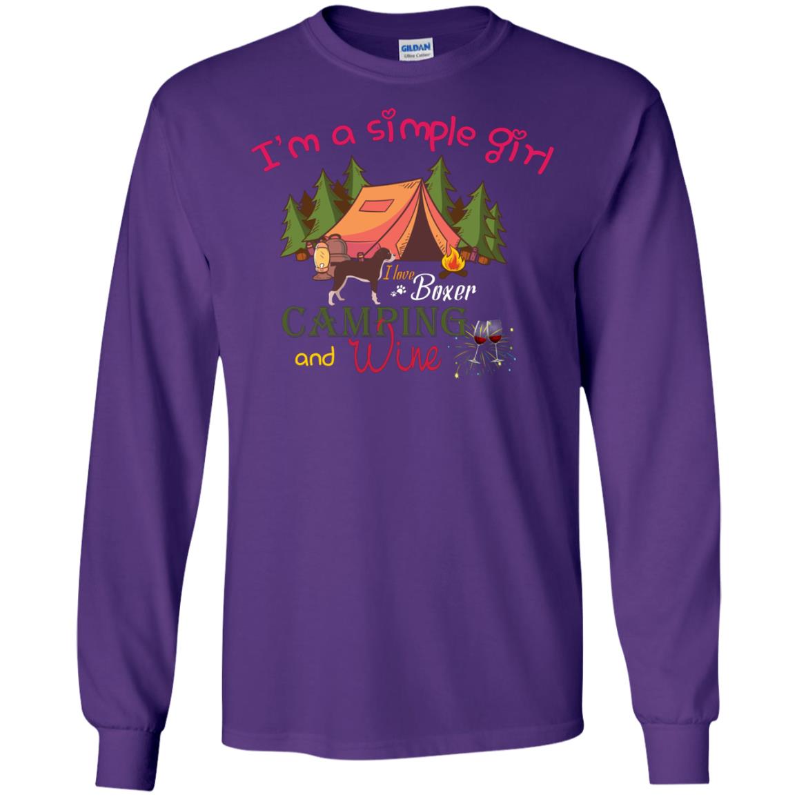 I’m A Simple Girl I Love Boxer Dog Camping And Wine Shirt Purple