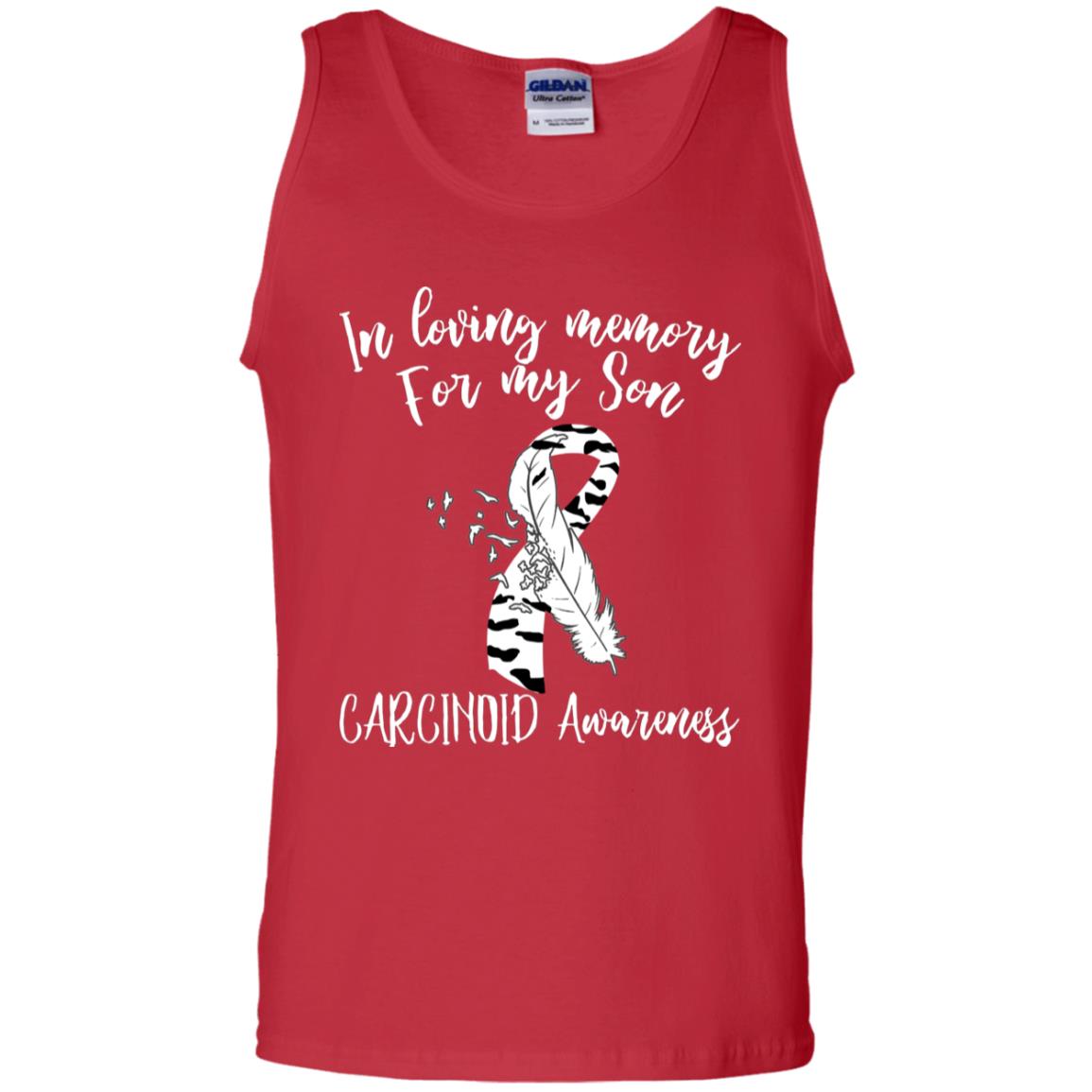 In Loving Memory For My Son Carcinoid Awarenss Zebra Stripe Ribbons Shirt Red