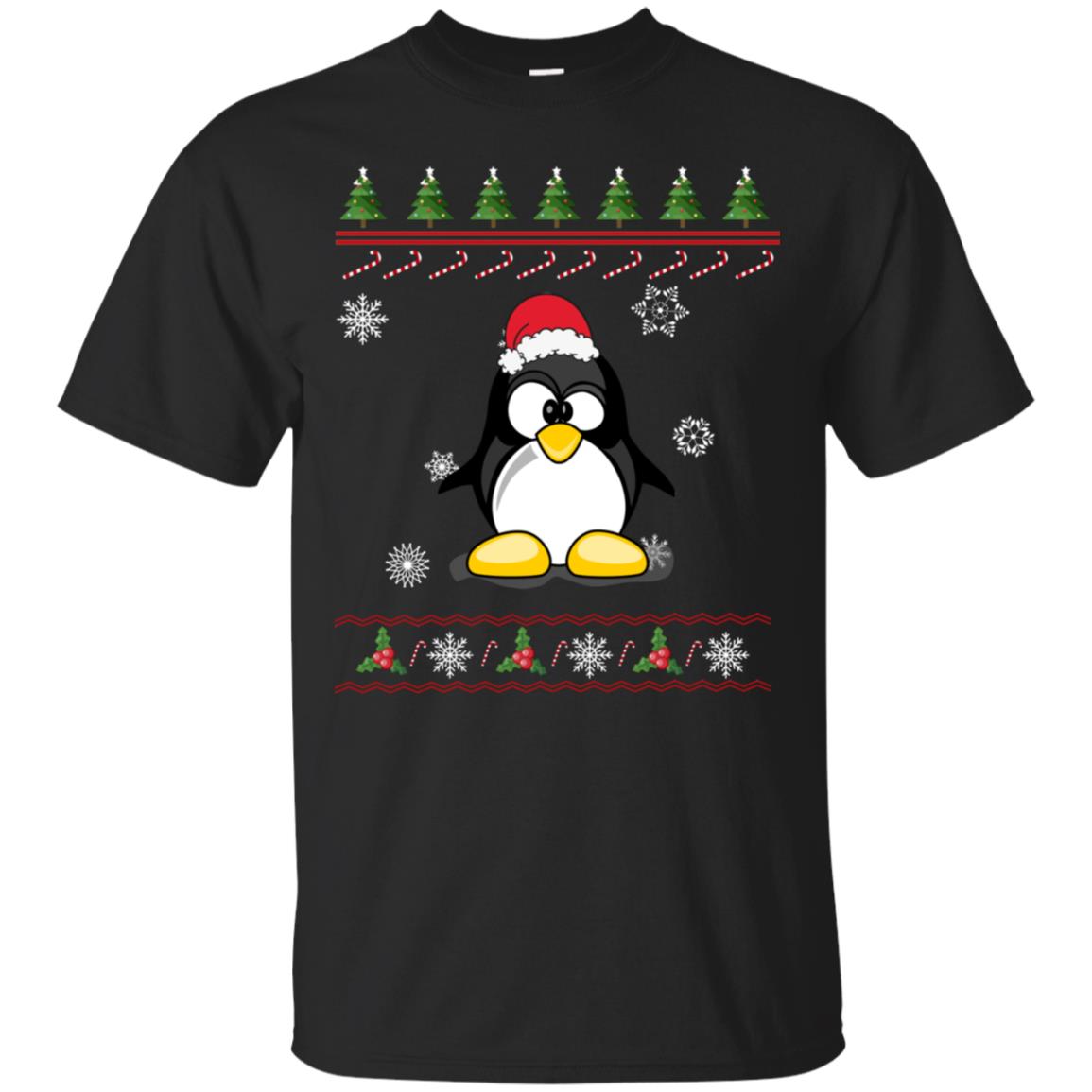 Penguin With Santa Hat Merry X-mas Ugly Christmas Gift Shirt For Mens Womens Kids Black