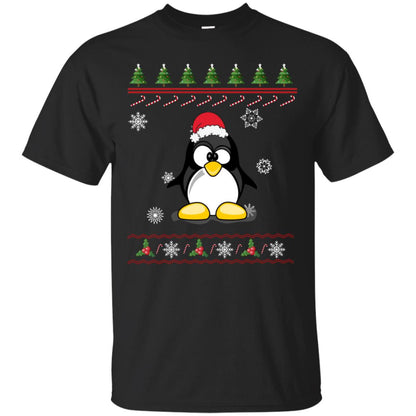 Penguin With Santa Hat Merry X-mas Ugly Christmas Gift Shirt For Mens Womens Kids Black