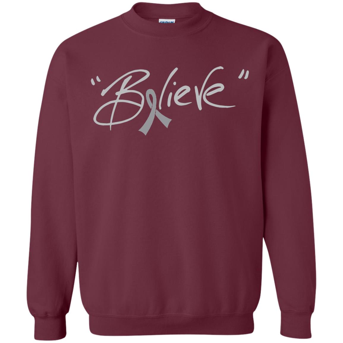 Brain Cancer Awareness Shirt Grey Ribbon Believe Maroon