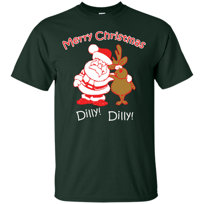Christmas T-Shirt Merry Christmas Santa And Reindeer Dilly! Dilly! Forest Green