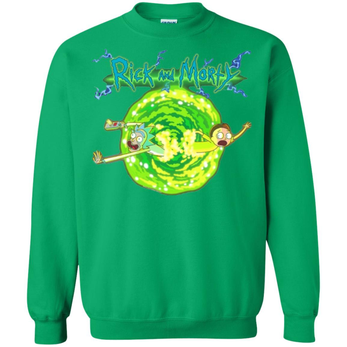 Rick Morty T-shirt Portal Glow Lightning Logo Irish Green