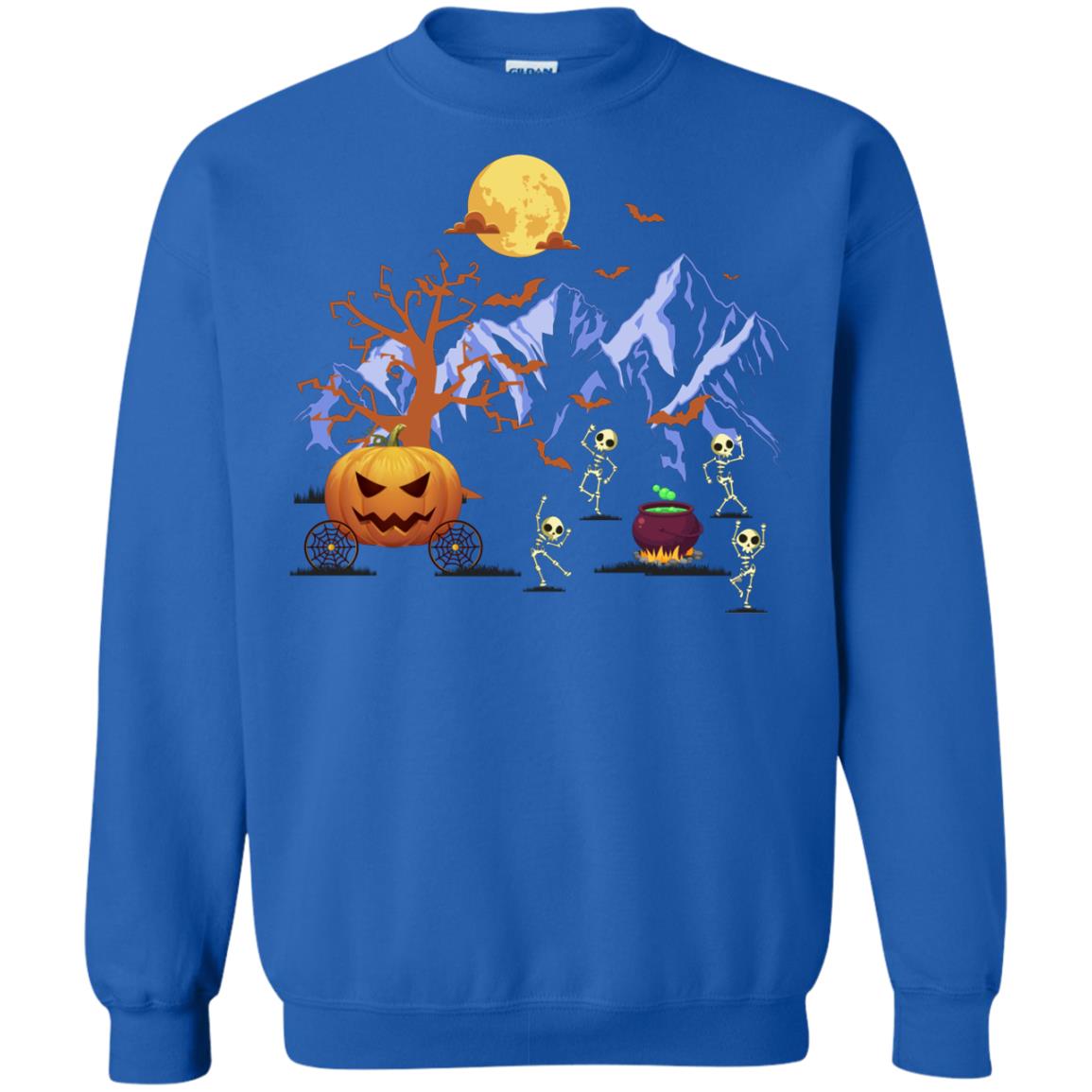 Dancing Skeleton With Pumpkin Funny Halloween Gift Shirt Royal