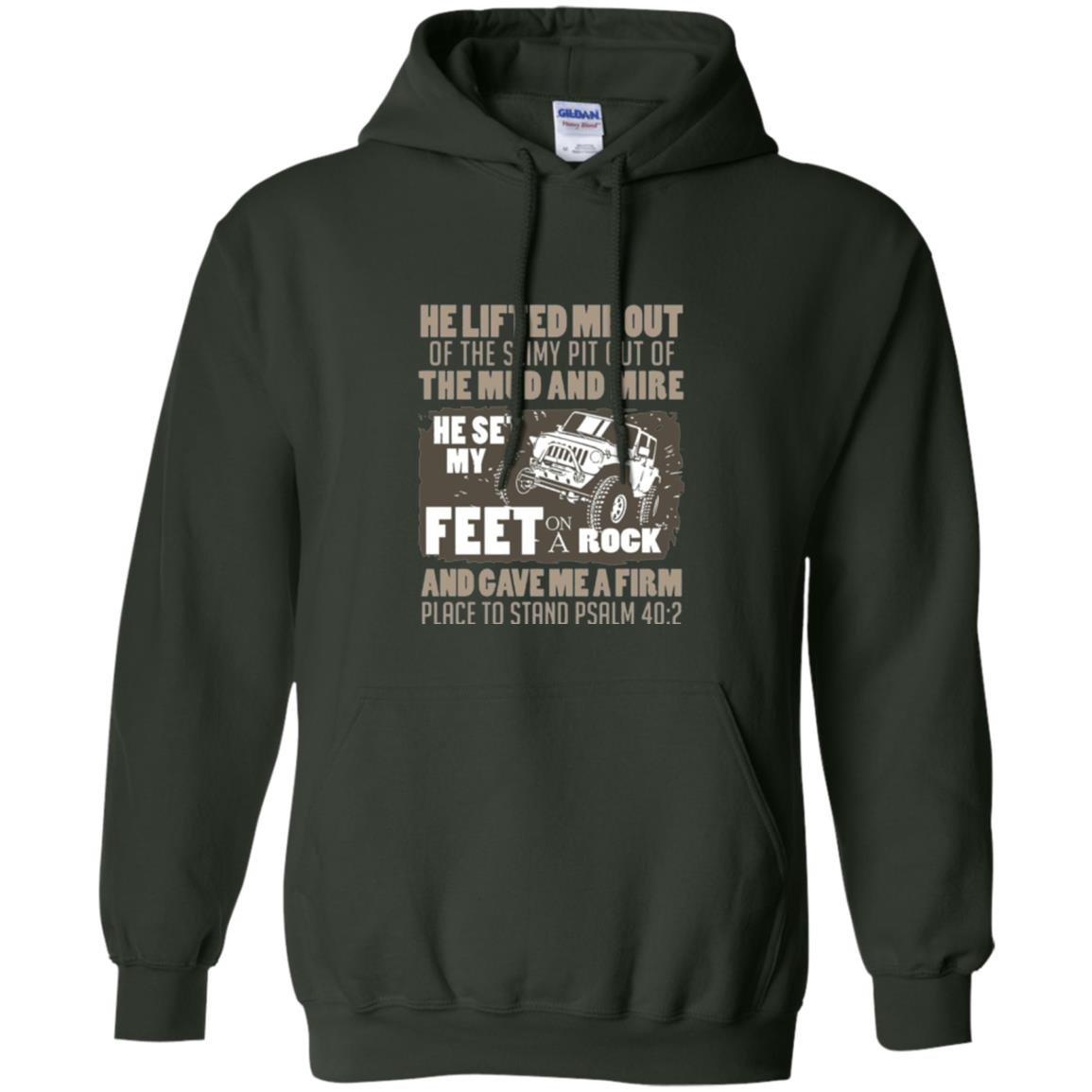 Christian T-shirt He Set My Feet On A Rock He Is My Jeep Forest Green
