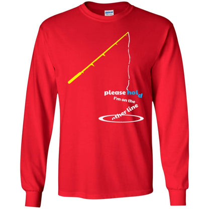 Fisherman T-shirt Please Hold I'm On The Other Line Red