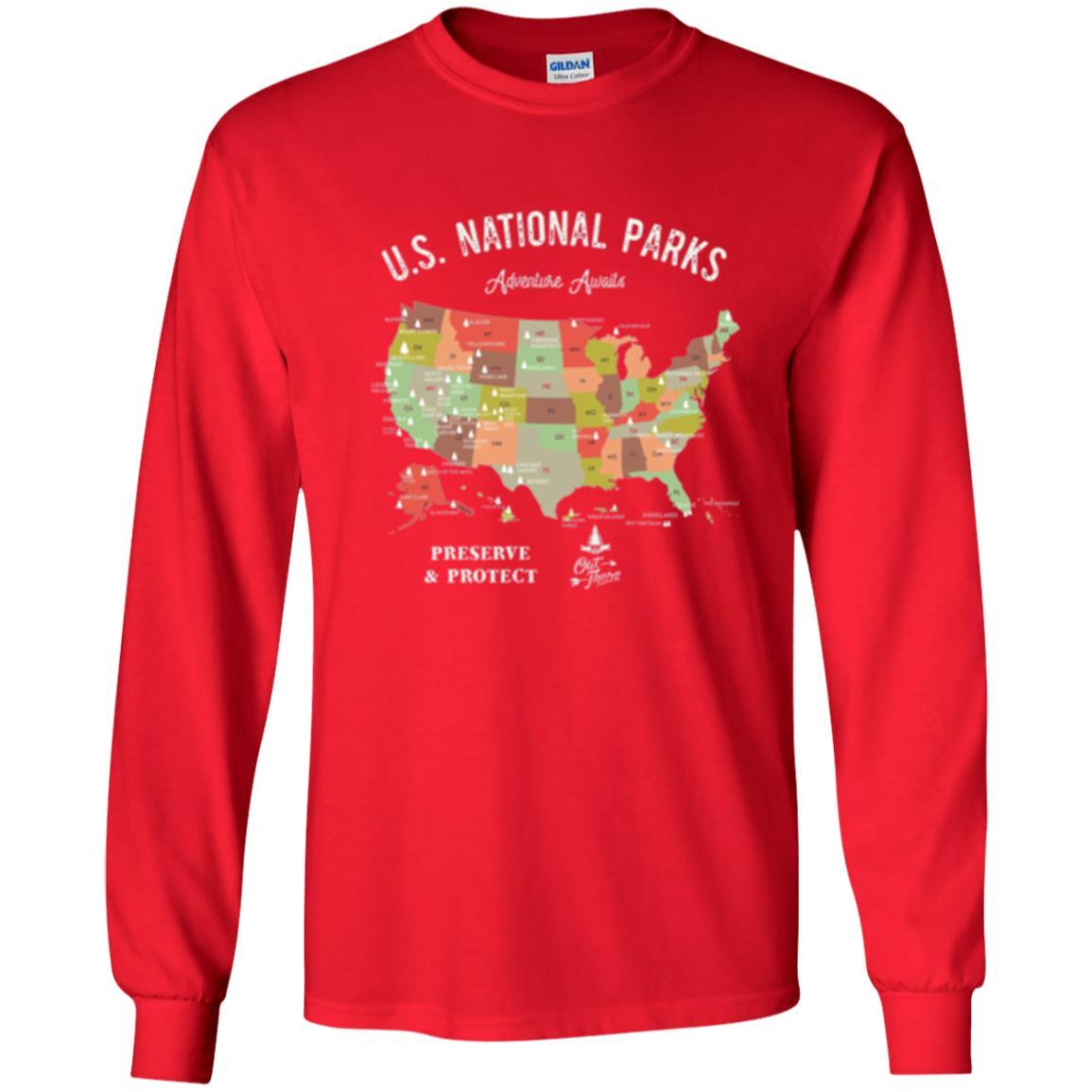 Hiking Camping T-shirt National Park Map Vintage T-shirt Red