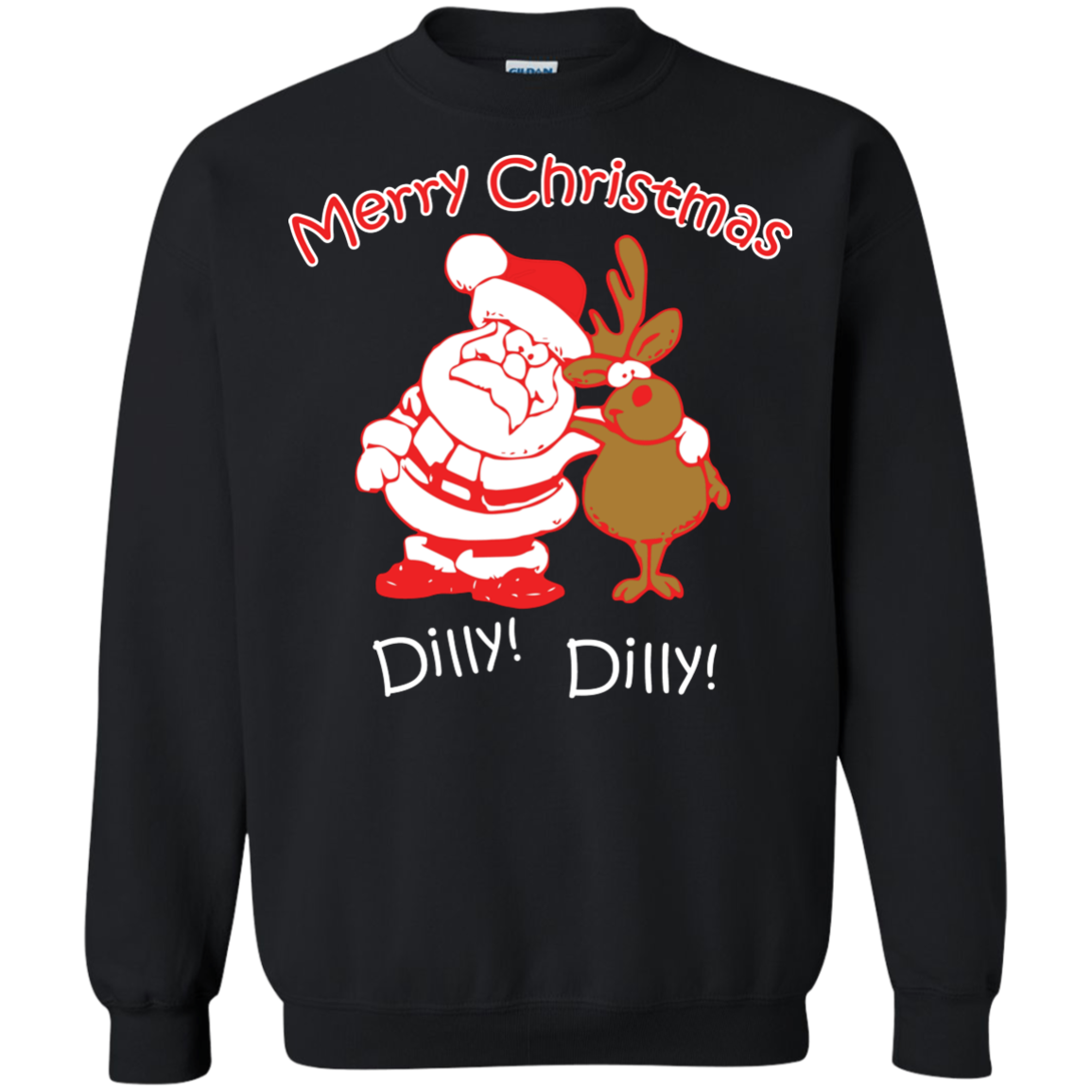 Christmas T-Shirt Merry Christmas Santa And Reindeer Dilly! Dilly! Black