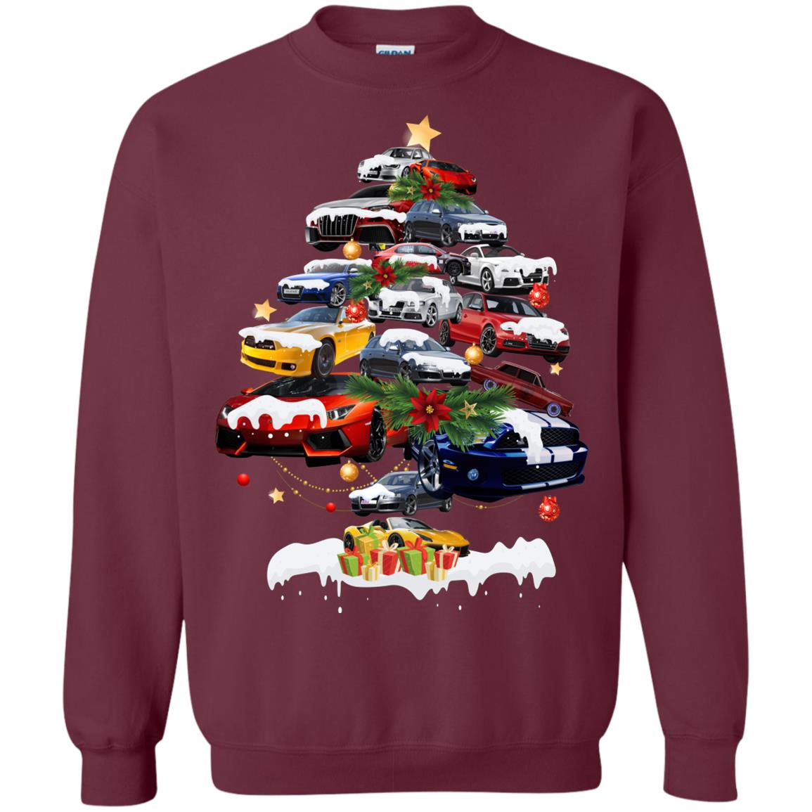Cars Christmas Tree X-mas Gift Shirt For Mens Or Womens Maroon