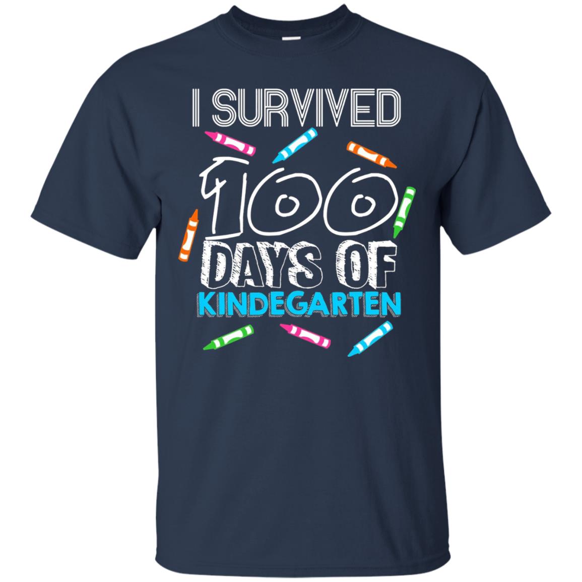 Teacher Kid T-shirt I Survived 100 Days Of Kindergarten Navy