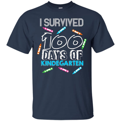 Teacher Kid T-shirt I Survived 100 Days Of Kindergarten Navy