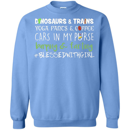 Dinosaurs And Trains Yoga Pants Coffee Cars In My Purse Buring Farting Mom Of Girls Shirt Carolina Blue