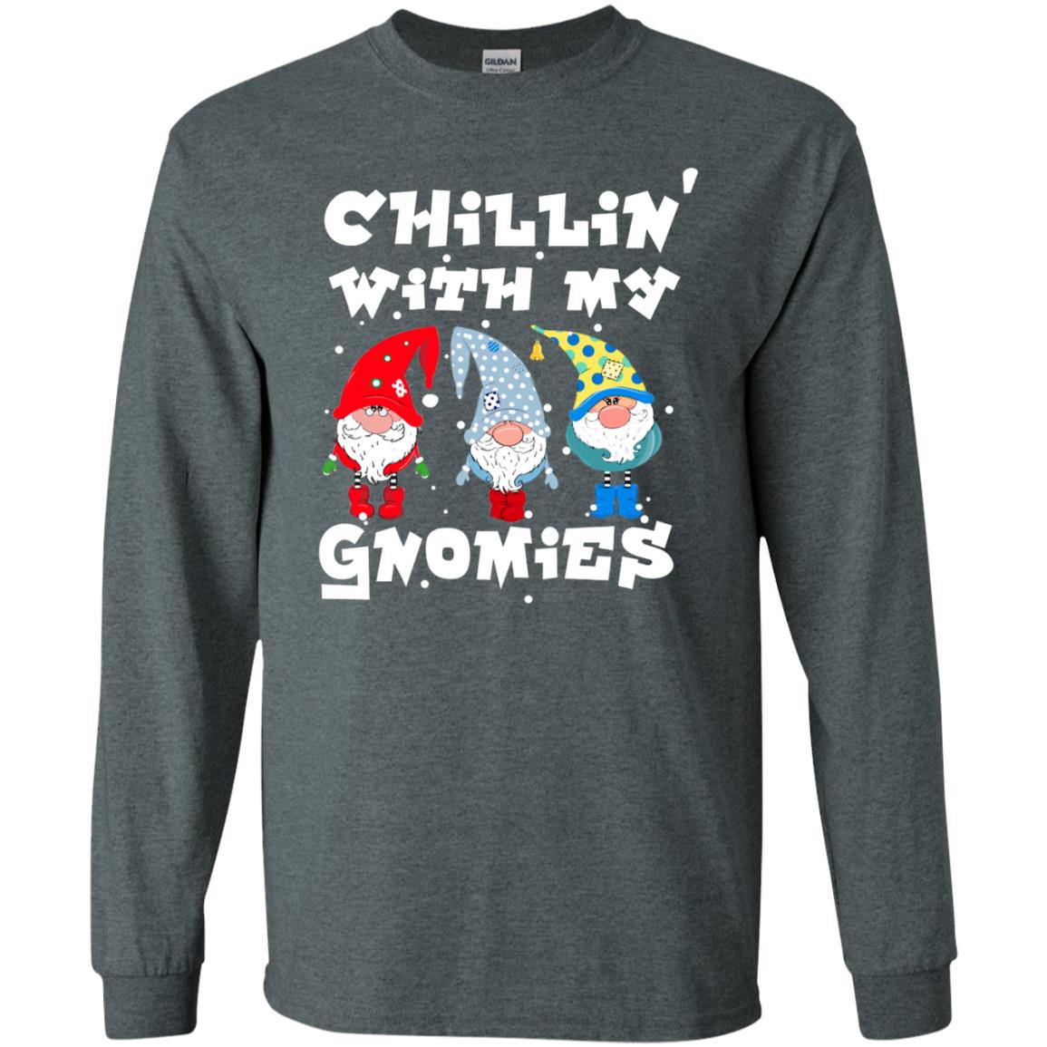 Chillin' With My Gnomies X-mas Gift Shirt For Mens Womens Kids Dark Heather