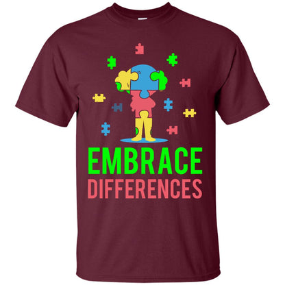 Autism Awareness T-shirt Embrace Differences Maroon