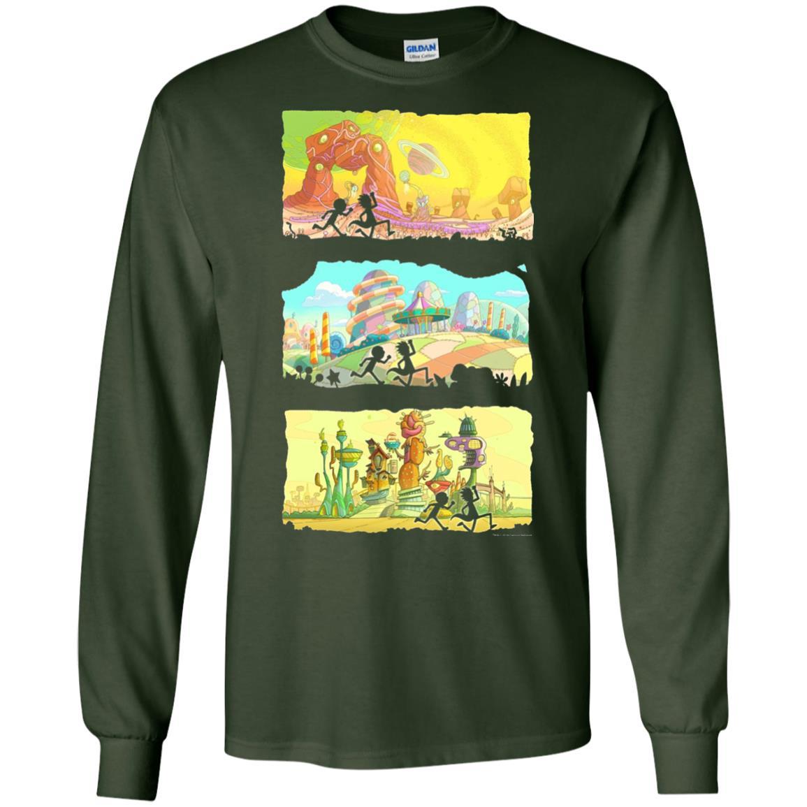 Movie T-Shirt Running Silhouettes On Alien Land Forest Green