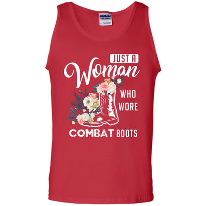 Just A Woman Who More Combat Boots Female Veteran T-shirt Red