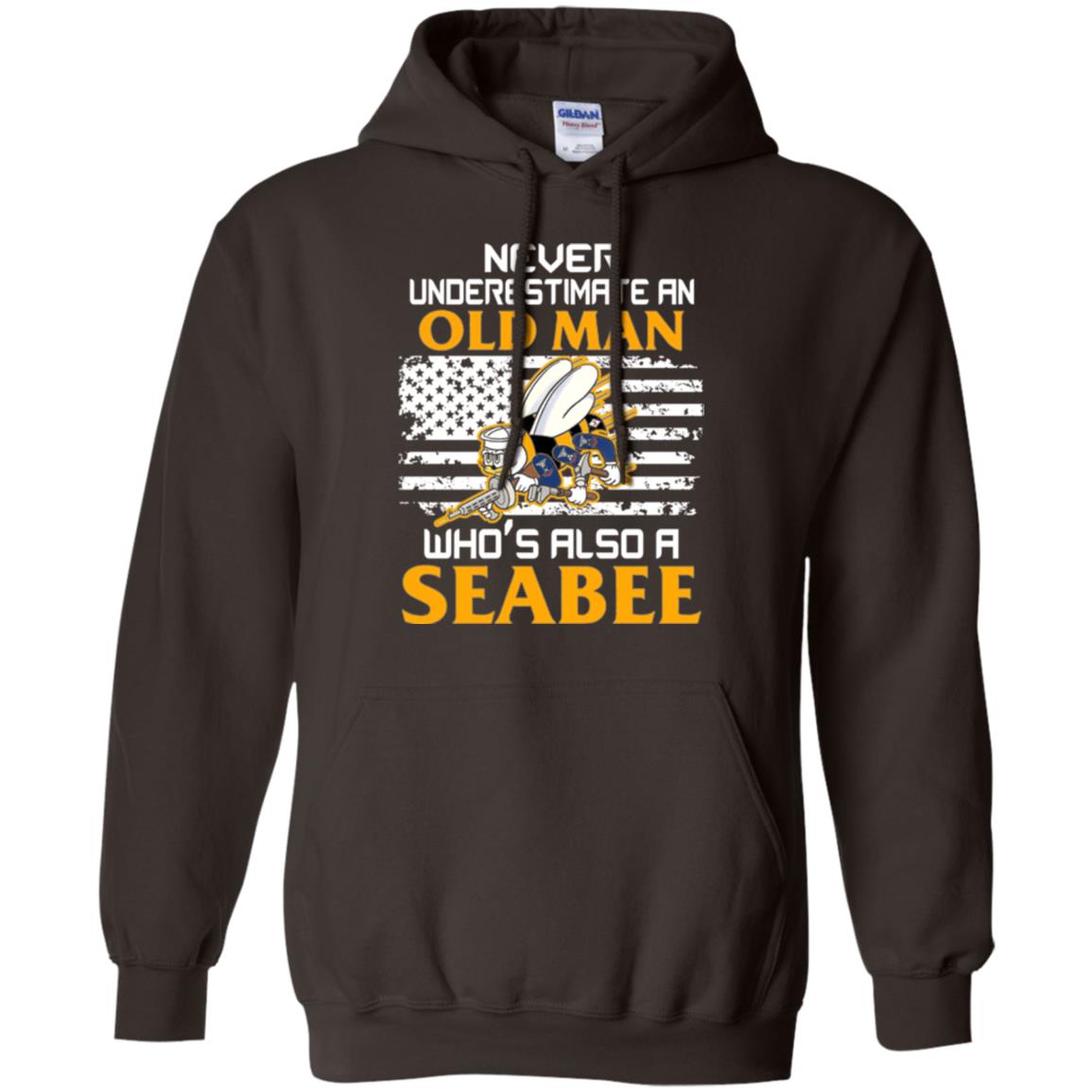 Navy Seabee Veteran T-shirt Never Underestimate An Old Man Dark Chocolate