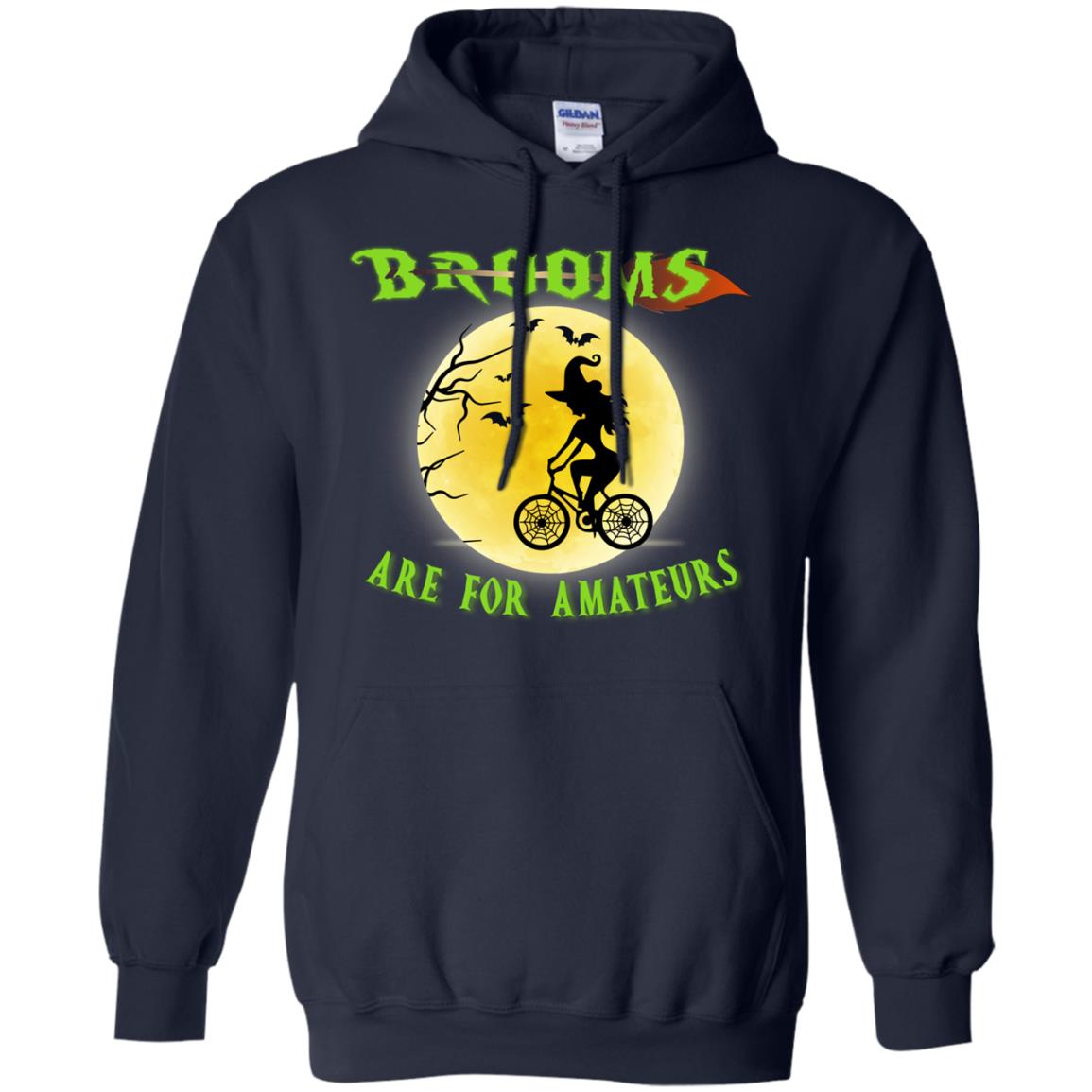 Brooms Are For Amateurs Witches Ride A Bicycle Funny Halloween Shirt Navy