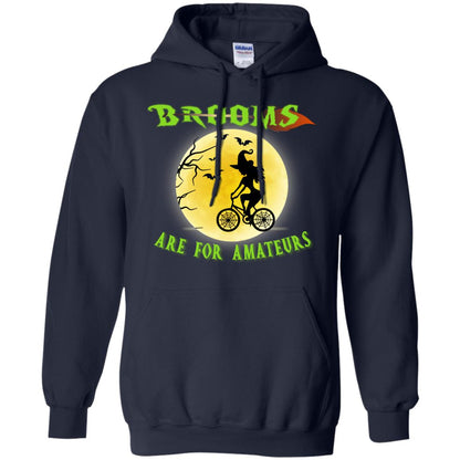 Brooms Are For Amateurs Witches Ride A Bicycle Funny Halloween Shirt Navy