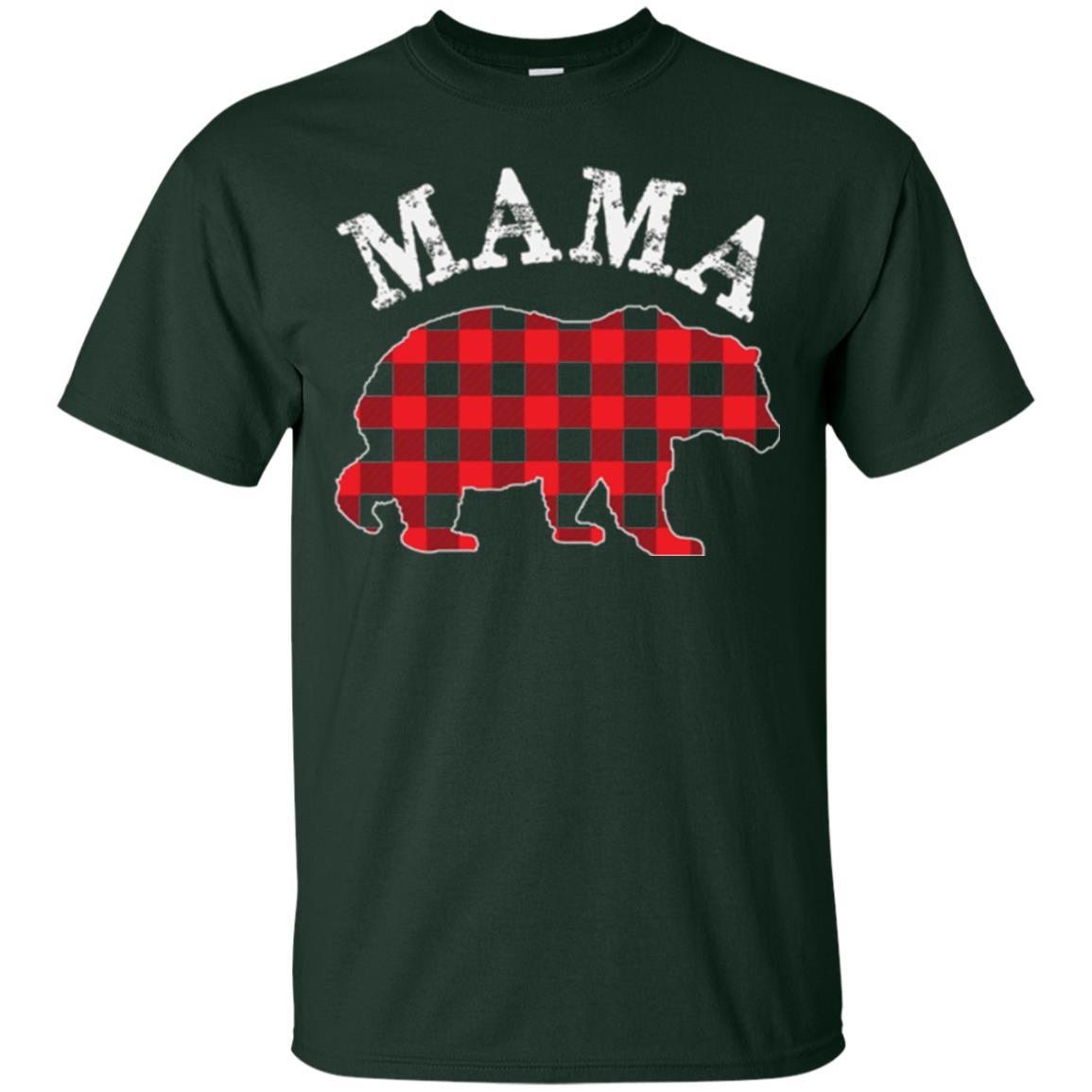 Mama T-shirt Red Plaid Mama Bear Forest Green
