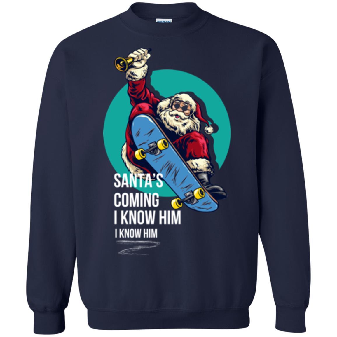 Christmas T-shirt Santa's Coming I Know Him Navy