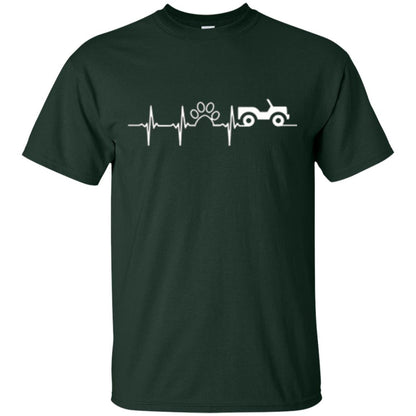 Cat Lovers T-shirt Jeep And Paw Heartbeat Forest Green