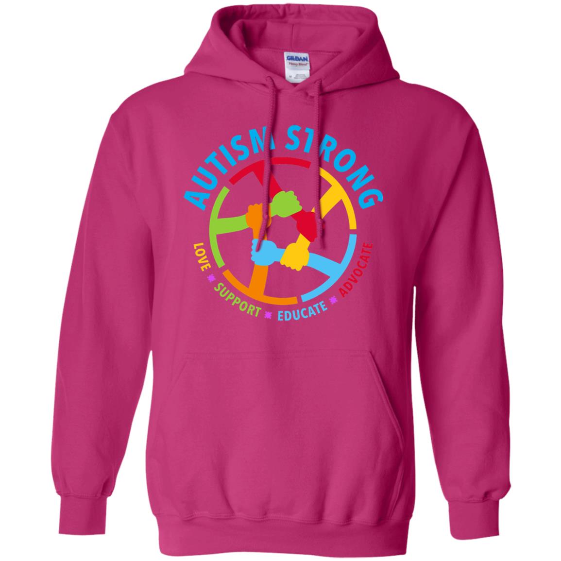 Autism Strong Love Support Educate Advocate Autism Awareness T-shirt Heliconia