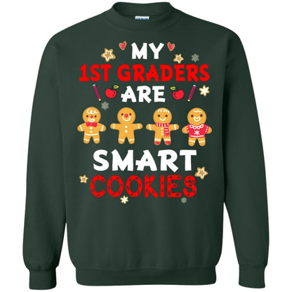 My 1st Graders Are Smart Cookies X-mas Gift Shirt For First Gradeteachers Forest Green