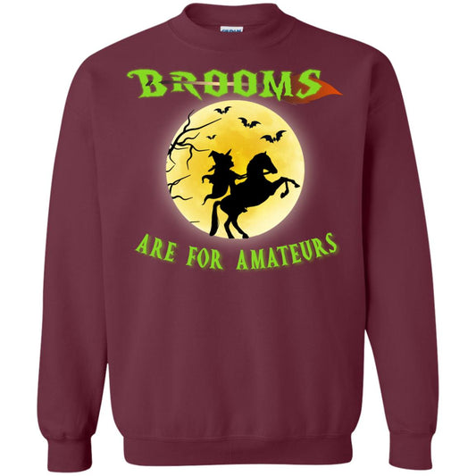 Brooms Are For Amateurs Witches Ride A Horse Funny Halloween Shirt Maroon