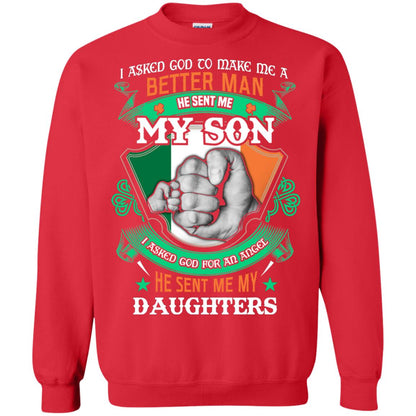 He Sent Me My Son He Sent Me My Daughters Saint Patrick's Day Shirt For Dad Red