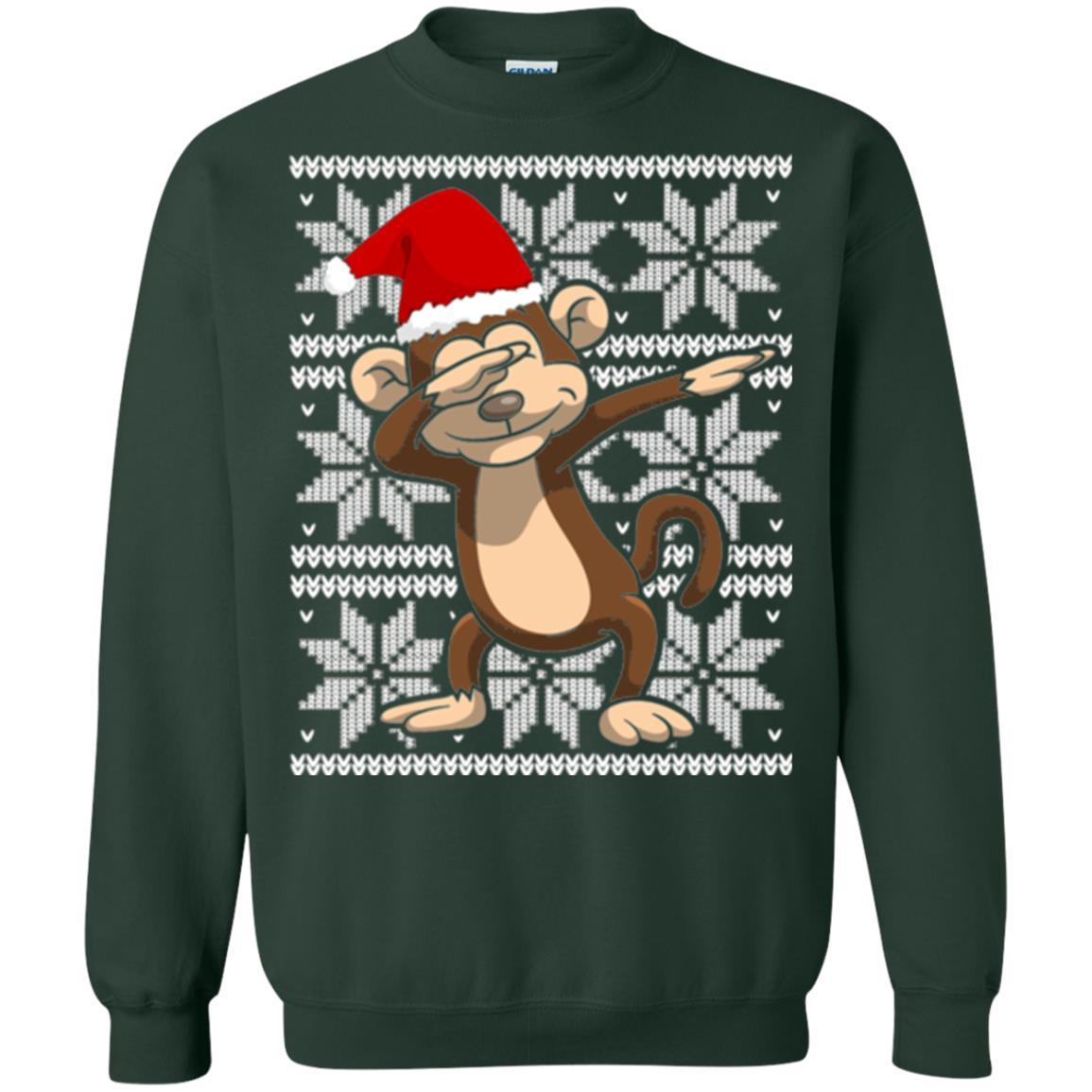 Christmas T-shirt Dabbing Monkey Forest Green