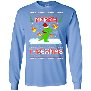 Merry T-rexmas X-mas Dinosaur Saurus Gift ShirtG240 Gildan LS Ultra Cotton T-Shirt