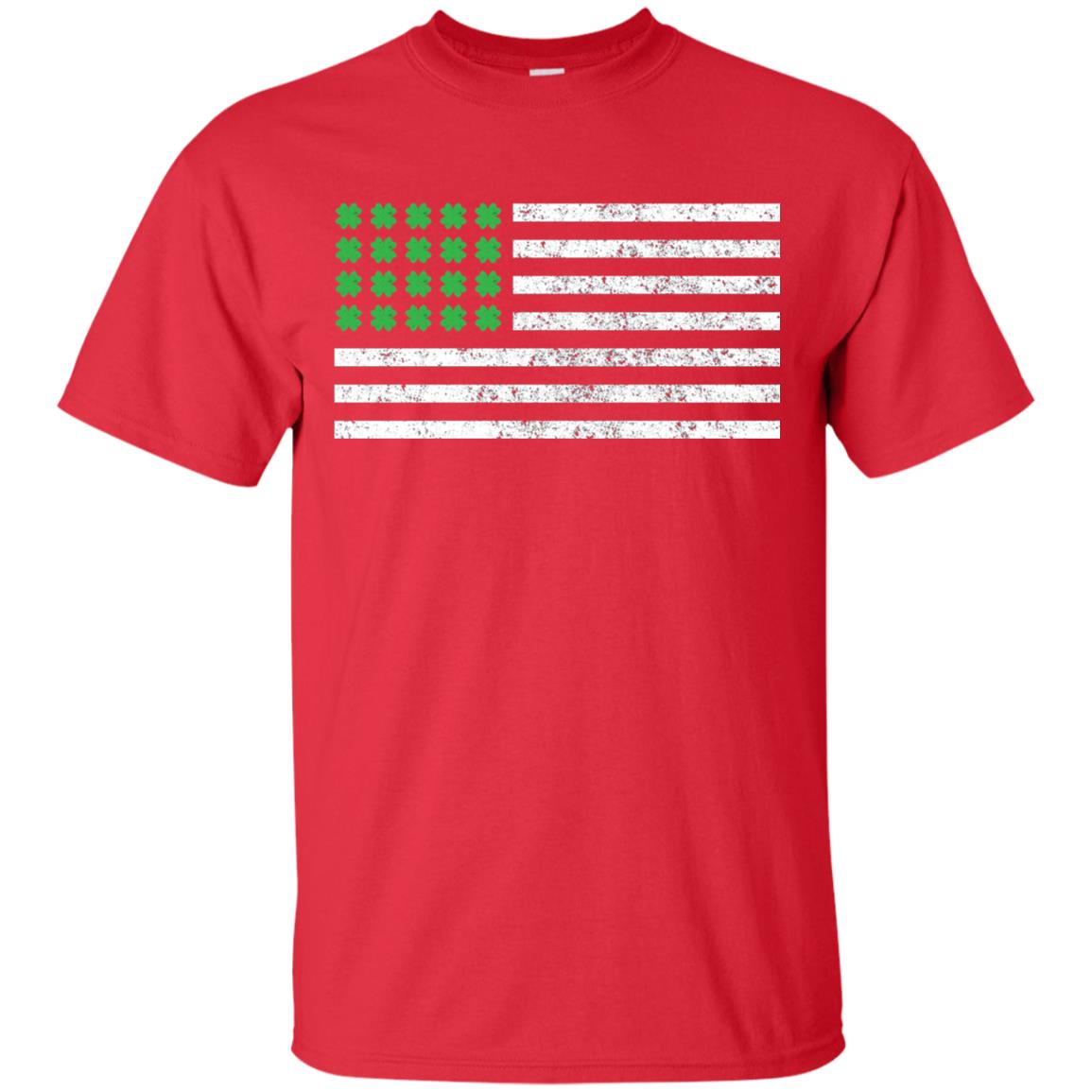 Usa Flag With Irish Shamrock St Patricks Day T-shirt Red