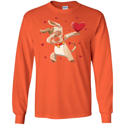 Funny Dabbing Dog Valentine_s Day T-shirt Orange