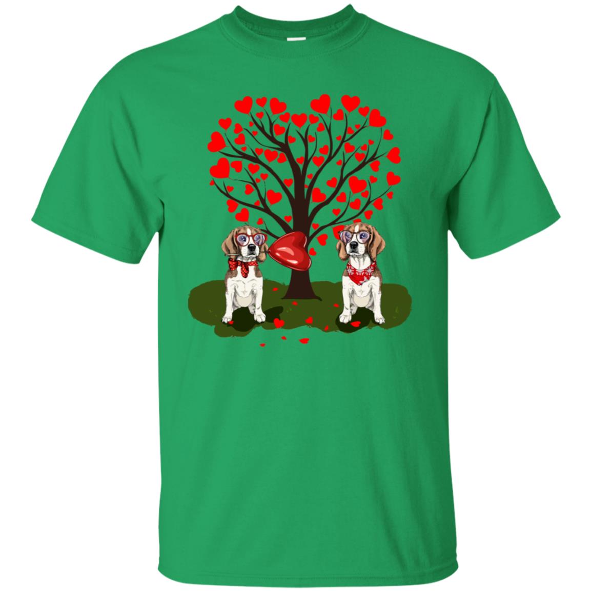 Valentine Beagle Couple Heart Tree Shirt Irish Green