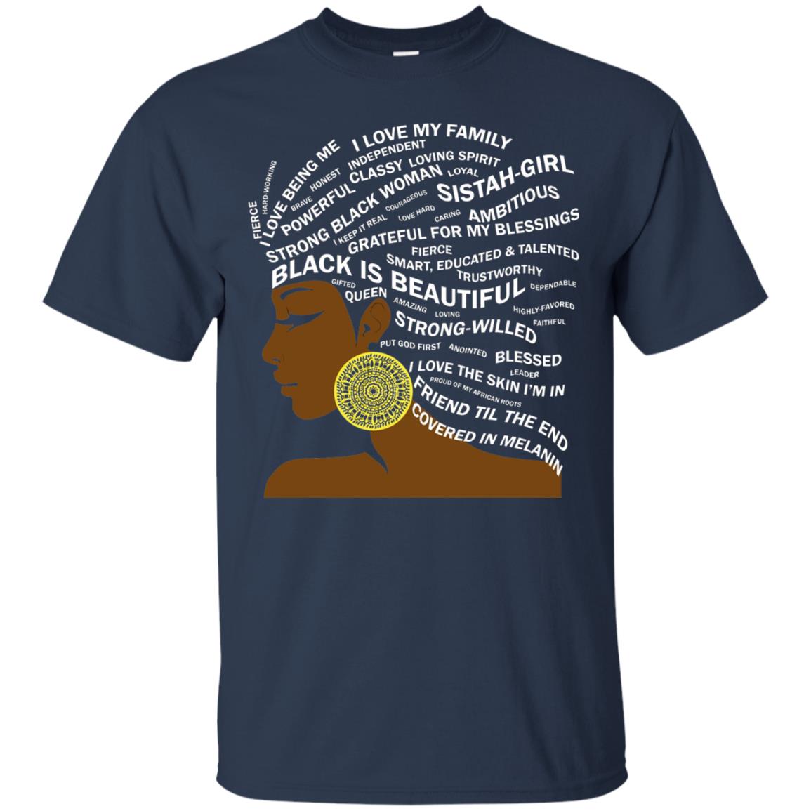 Black Is Beautiful Black History Month Word Art T-shirt Navy