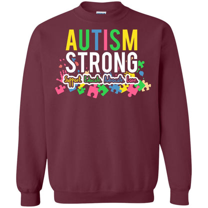 Autism Strong Support Educate Advocate Love Autism Awearness T-shirt Maroon