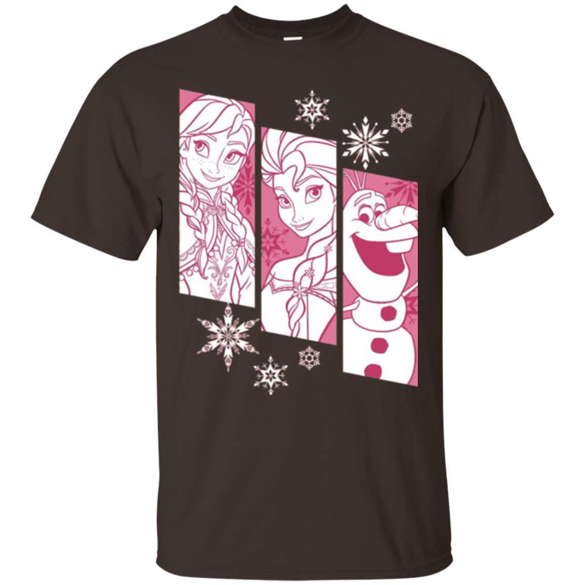 Frozen Anna Elsa Olaf Snowflake Panel Graphic T-shirt Dark Chocolate