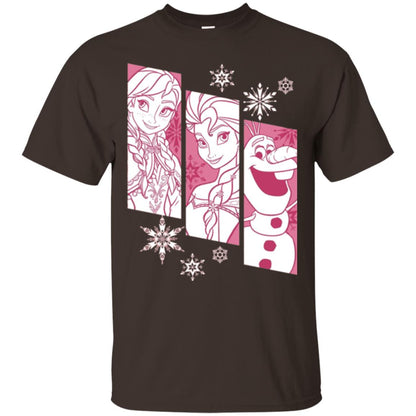 Frozen Anna Elsa Olaf Snowflake Panel Graphic T-shirt Dark Chocolate