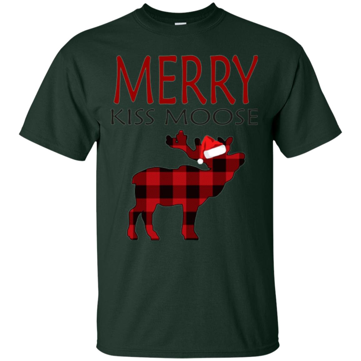 Christmas T-shirt Merry Kiss Moose Forest Green