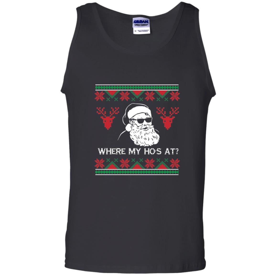 Christmas T-shirt Santa Claus Where My Hos At T-shirt Black