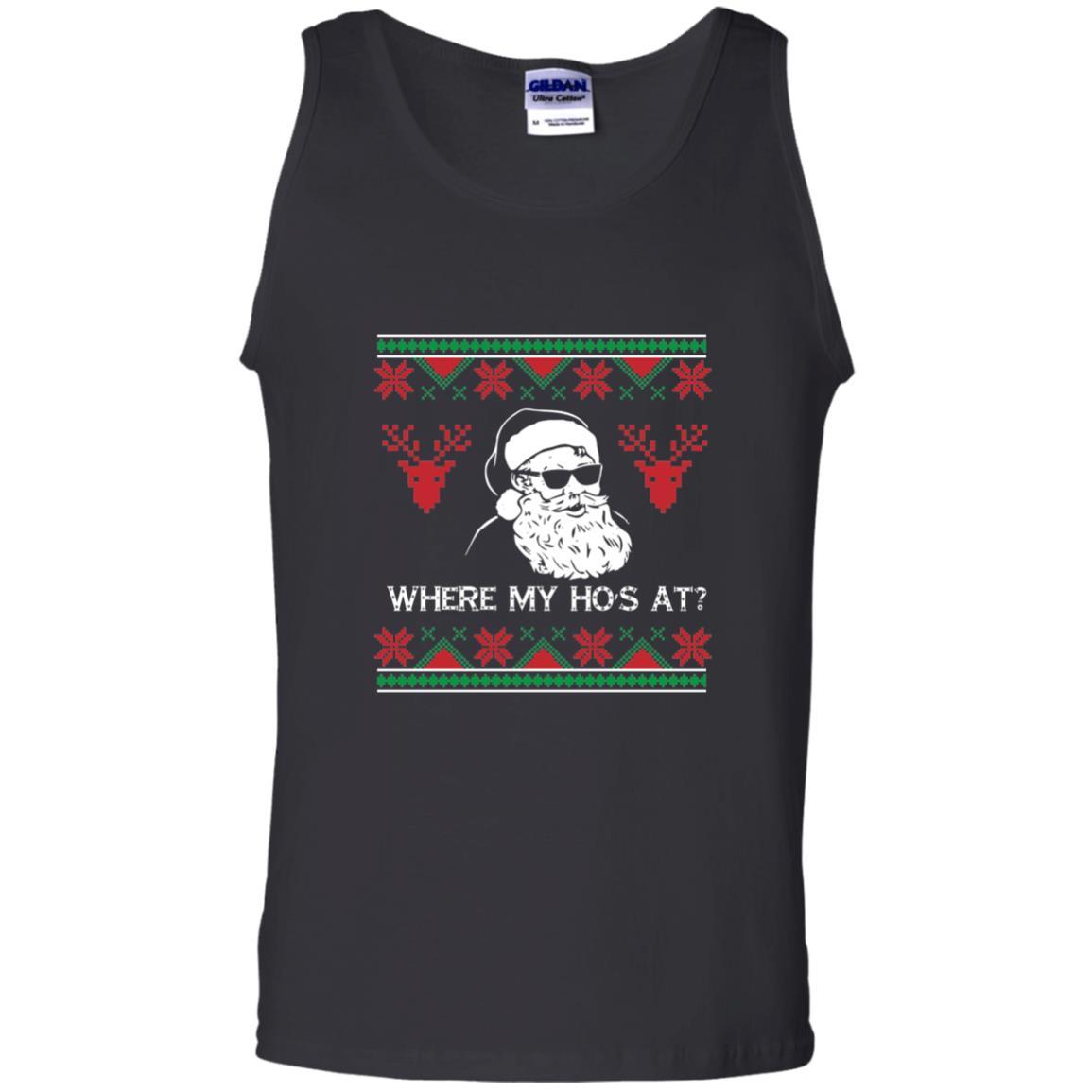 Christmas T-shirt Santa Claus Where My Hos At T-shirt