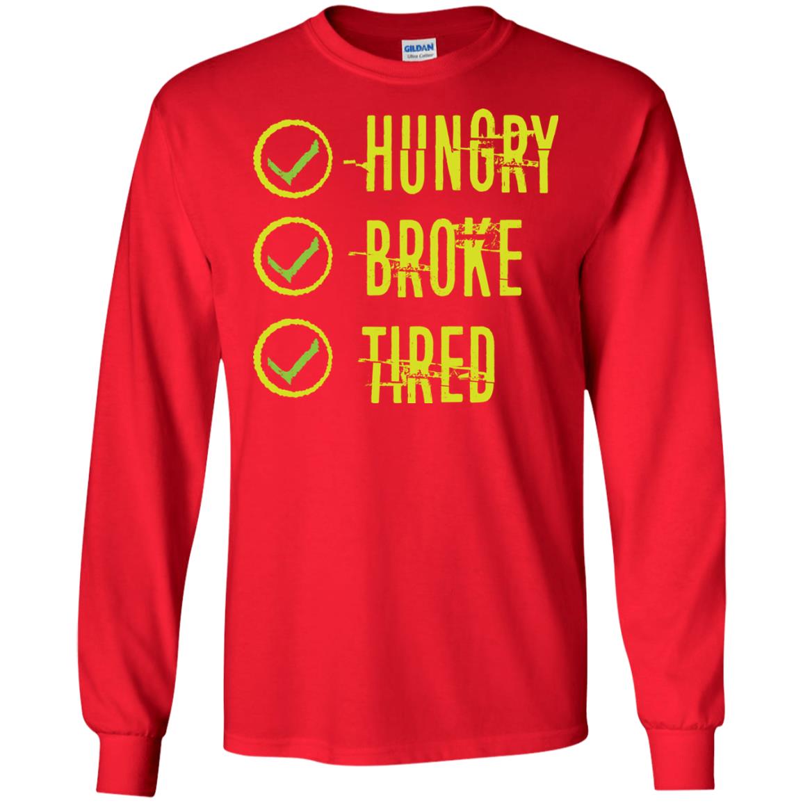 Hungry Broke Tired Check Mark T-shirt Red