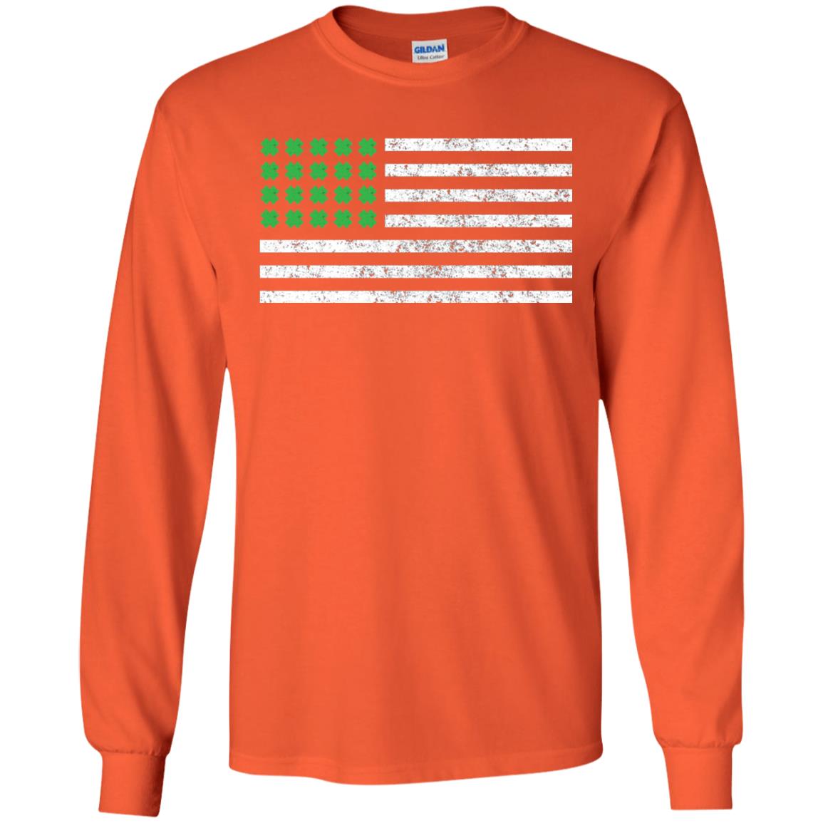 Usa Flag With Irish Shamrock St Patricks Day T-shirt Orange