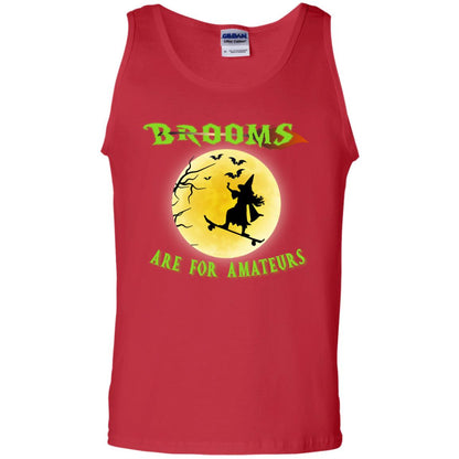 Brooms Are For Amateurs Witches Ride Skateboard Funny Halloween Shirt Red