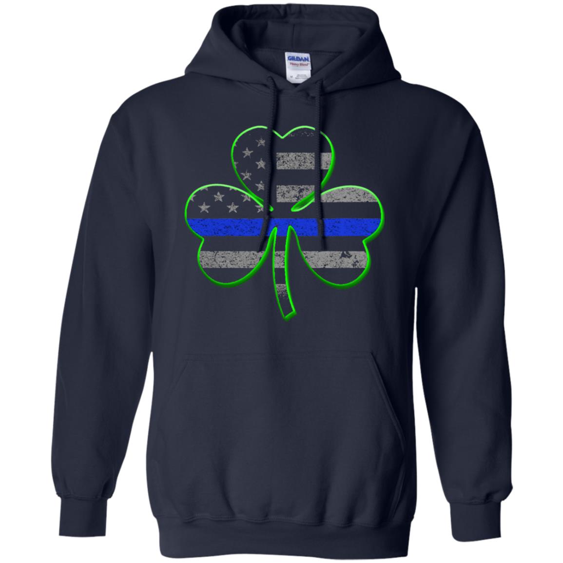 Thin Blue Line St Patrick_s Day Clover T-shirt Navy