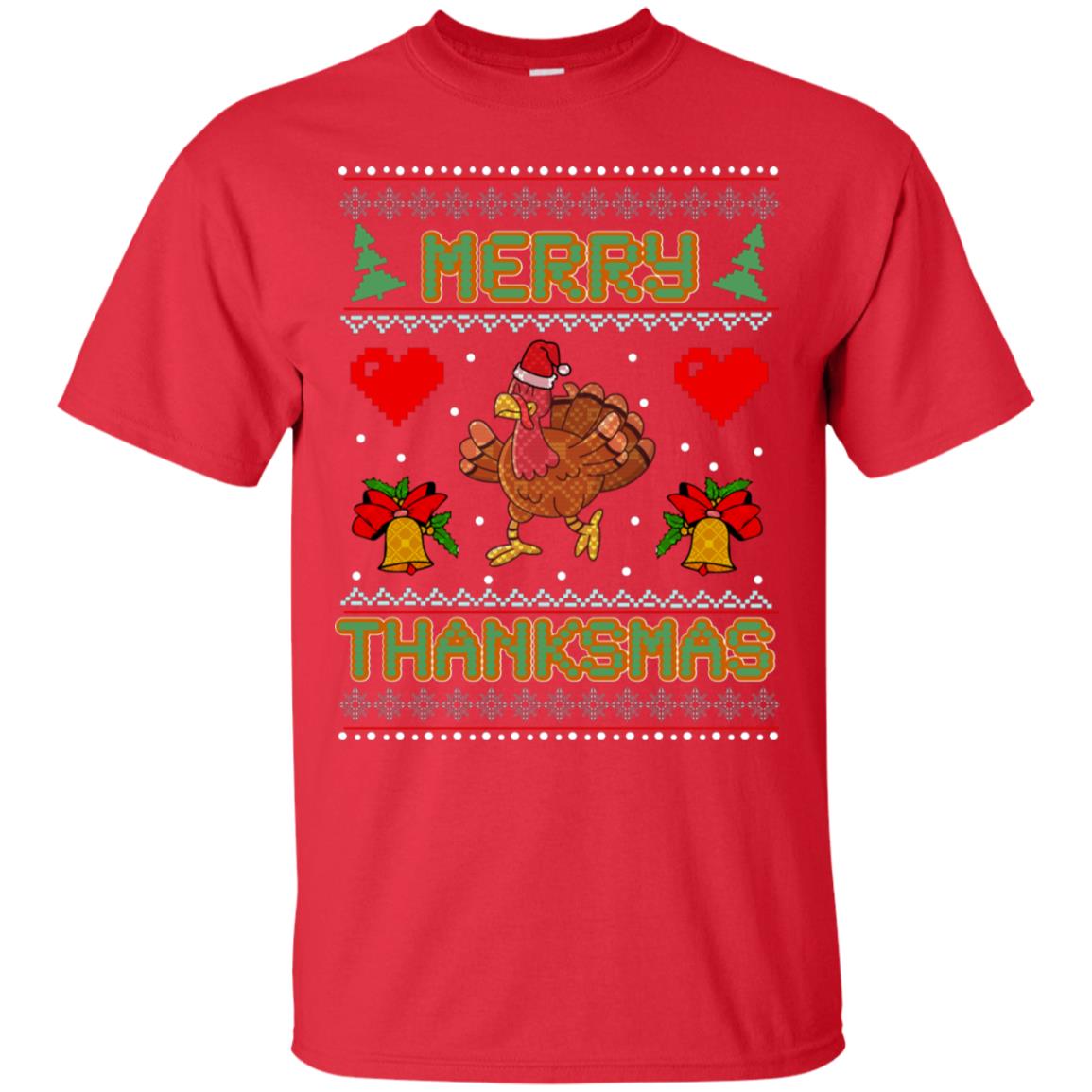 Merry Thanksmas Turkey Thanksgiving Gift Shirt For Mens Or Womens Red