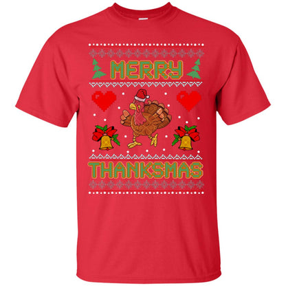 Merry Thanksmas Turkey Thanksgiving Gift Shirt For Mens Or Womens Red