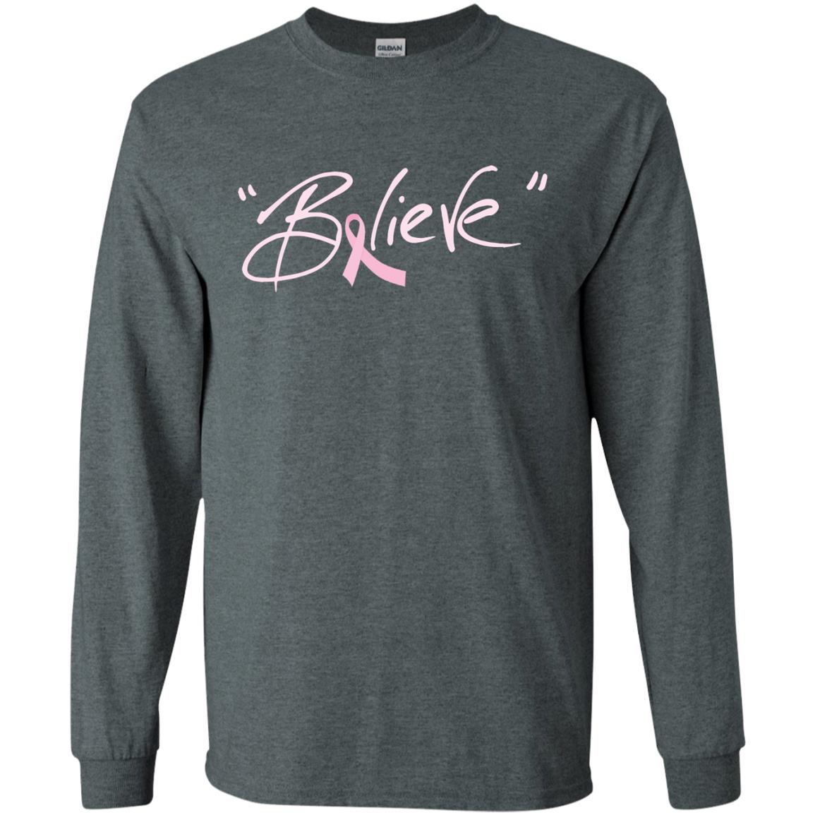 Breast Cancer Awareness Shirt Pink Ribbon Believe Dark Heather